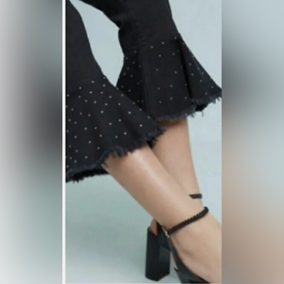 Anthropologie PILCRO Letterpress Cropped Studded Ruffled Black Jeans - Picture 3 of 10